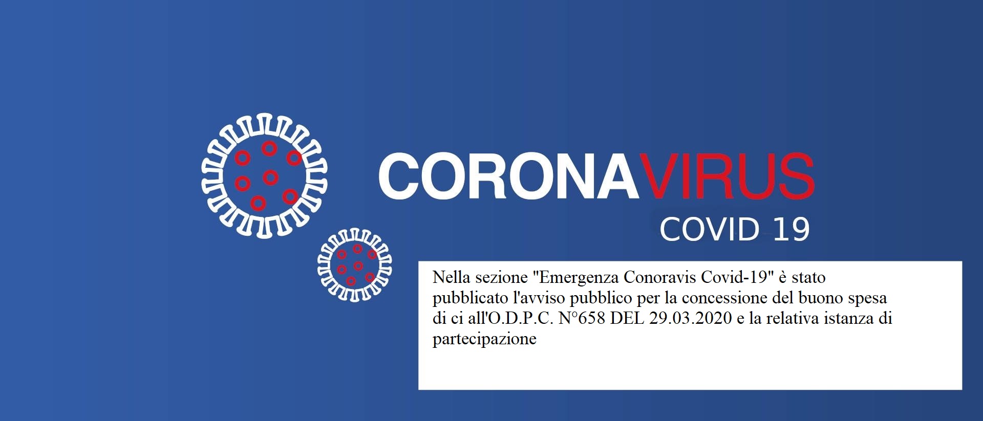 Comunicazione pubblicazione avviso pubblico per la concessione del buono spesa di cui all’O.C.D.P.C. n°658 n°658 del 29/03/2020 – Scadenza 07 aprile 2020