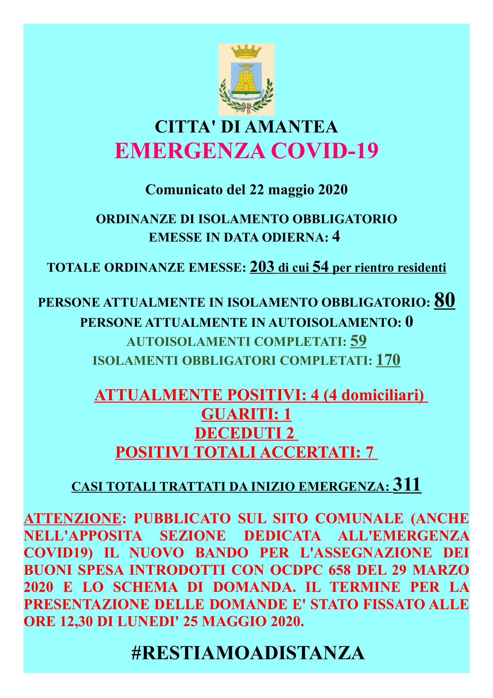 EMERGENZA COVID-19 Comunicato del 22 Maggio 2020